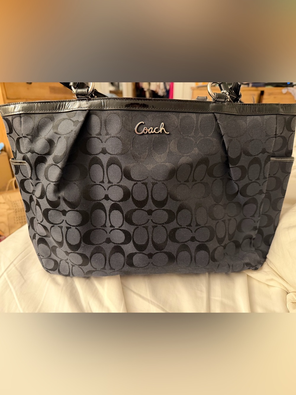 Coach Black Signature Logo Tote